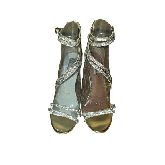 Steve Madden Gold Strappy Bling Heels Pre-Owned Good Condition - Picture 2 of 8